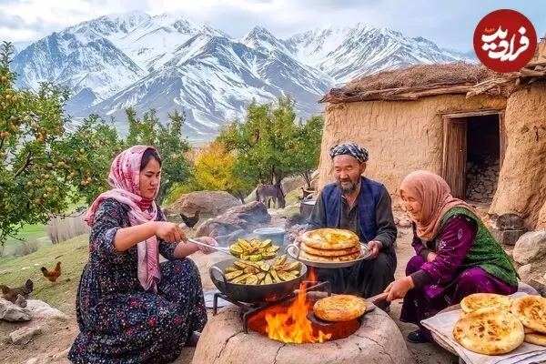 ببینید| غذای روستایی در ایران؛ پخت خوراک کدو سبز و نان