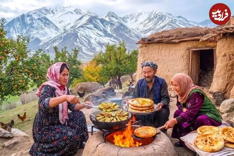 ببینید| غذای روستایی در ایران؛ پخت خوراک کدو سبز و نان