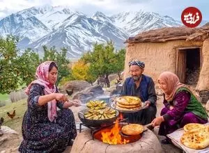 ببینید| غذای روستایی در ایران؛ پخت خوراک کدو سبز و نان