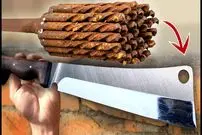 ببینید| روند ساخت یک ساطور قصابی با استفاده از مته قدیمی دریل