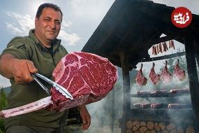 ببینید؛ غذای روستایی در آذربایجان؛ تهیه استیک تاماهاوک در طبیعت