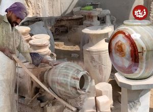 ببینید؛ مراحل ساخت یک گلدان زیبا با سنگ مرمر اونیکس (ONYX)