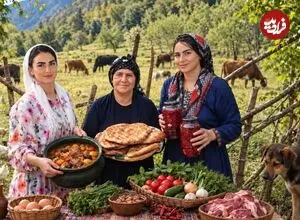 ببینید| غذای روستایی در ایران؛ پخت آبگوشت، نان سنتی و تهیه ترشی کلم