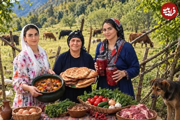 ببینید| غذای روستایی در ایران؛ پخت آبگوشت، نان سنتی و تهیه ترشی کلم