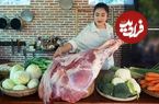 ببینید؛ غذای روستایی در چین؛ پخت غذا با ران بزرگ گاو توسط آشپز مشهور چینی