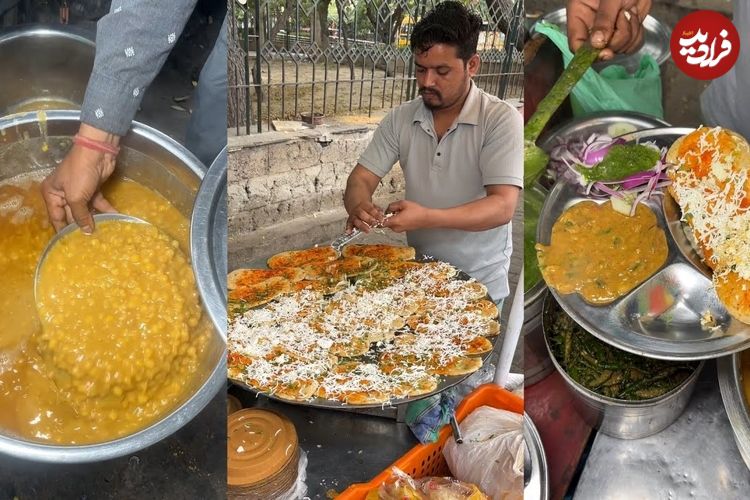 ببینید؛ غذای خیابانی در هند؛ پخت غذای سنتی چوله کولچه در قاضی آباد