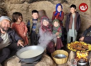 ببینید؛ غذای روستایی در افغانستان؛ پخت خورشت بامیه در کوهستان