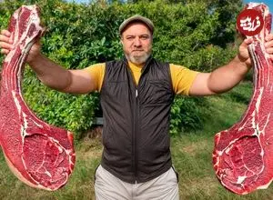 ببینید| غذای روستایی در آذربایجان؛ پخت استیک روی آتش در طبیعت