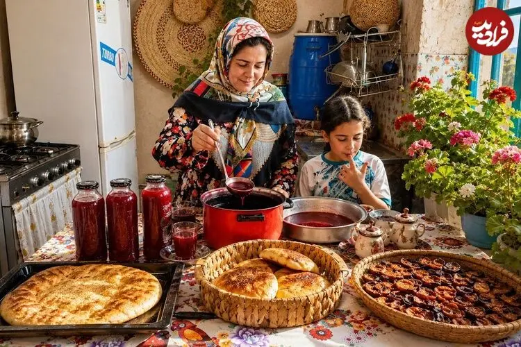 ببینید| غذای روستایی در ایران؛ پخت نان تازه و تهیه شربت آلو خانگی