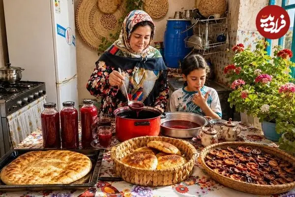 ببینید| غذای روستایی در ایران؛ پخت نان تازه و تهیه شربت آلو خانگی