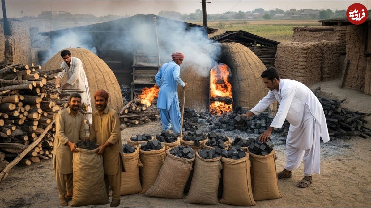 ببینید| فرآیند تولید سنتی زغال در روستایی در پاکستان