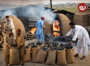 ببینید| فرآیند تولید سنتی زغال در روستایی در پاکستان