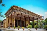 عکس| سفر به ایران قدیم؛ منظرۀ «کاخ چهلستون» اصفهان؛ 99 سال قبل
