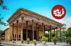 عکس| سفر به ایران قدیم؛ منظرۀ «کاخ چهلستون» اصفهان؛ 99 سال قبل