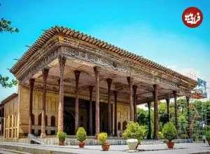 عکس| سفر به ایران قدیم؛ منظرۀ «کاخ چهلستون» اصفهان؛ 99 سال قبل