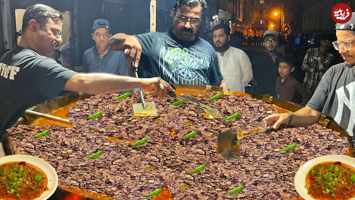 ببینید؛ غذای خیابانی در پاکستان؛ پخت واویشکای تند جگر بره در کراچی