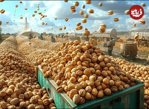 ببینید؛ مراحل دیدنی پرورش، برداشت و فرآوری صدها تن گردو در مزارع کالیفرنیا