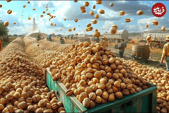 ببینید؛ مراحل دیدنی پرورش، برداشت و فرآوری صدها تن گردو در مزارع کالیفرنیا