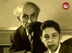 عکس؛ سفر زمان؛ تفرج «نیما یوشیج و پسرش شراگیم» در کنار رودخانه؛ دهه 20