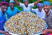 ببینید؛ غذای روستایی در هند؛ تهیه یک غذای خاص با 5 هزار تخم بلدرچین آب پز شده
