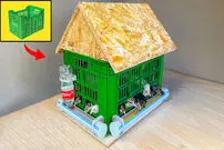 (ویدئو) یک روش برای ساخت لانه و دانخوری برای جوجه ها با جعبه پلاستیکی میوه 