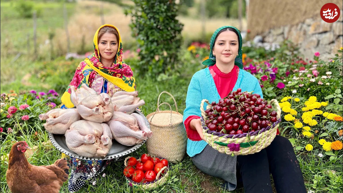 (ویدئو) پخت مرغ بریانی شکم پر با آلبالوپلو توسط دوبانوی روستایی