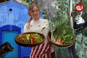 ببینید| غذای روستایی در مراکش؛ پخت طاجین مرغ زغالی در هوای بارانی