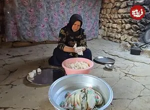 ببینید| غذای روستایی در ایران؛ مراحل تهیه کشک به روش سنتی و توسط یک بانوی عشایر