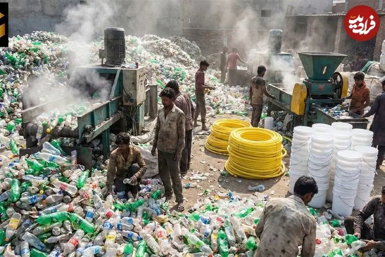 ببینید| مراحل دیدنی بازیافت ضایعات پلاستیکی و تولید سطل، صندلی و شلنگ با آنها