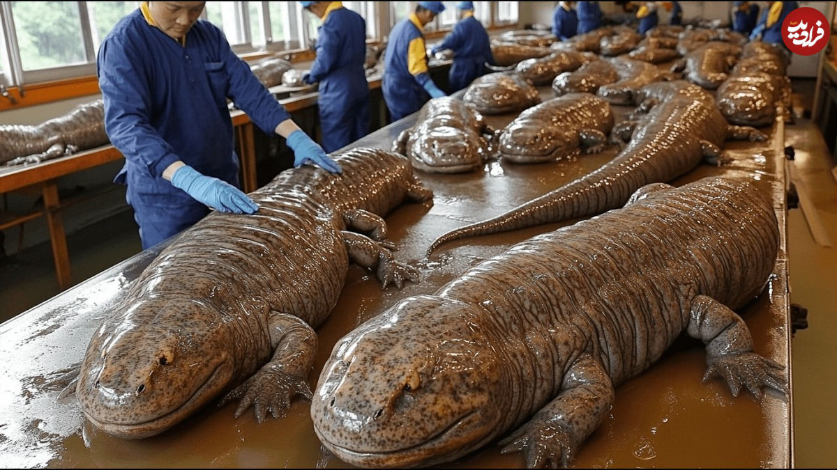 (ویدئو) مراحل دیدنی پرورش سمندر غول پیکر چینی برای گوشت و مصارف دارویی