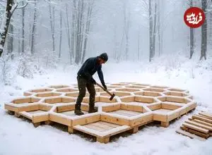 ببینید| مراحل دیدنی ساخت یک کلبه کندویی در اعماق جنگل در امریکا