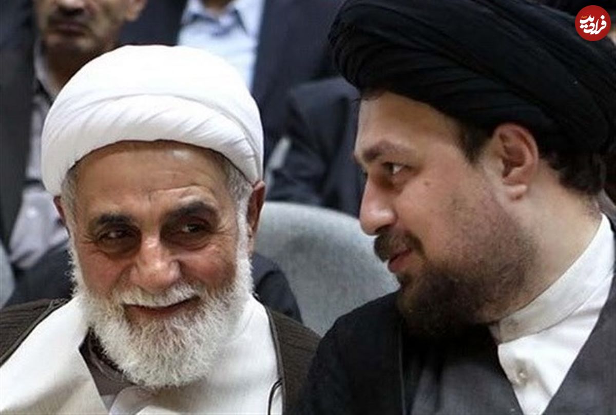 عکس؛ سفر به تاریخ؛ «سید حسن خمینی» نوجوان با موهای تراشیده در کنار «ناطق نوری»؛ دهۀ 1360