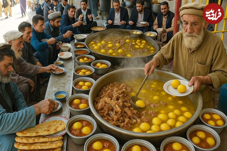 ببینید؛ غذای خیابانی در افغانستان؛ پخت 500 کیلو غذای سنتی روش (Rosh) در کابل