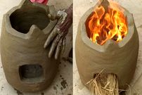 ببینید؛ نحوه ساخت یک اجاق هیزمی گِلی ساده و زیبا به روش استاد هندی