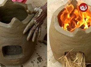 ببینید؛ نحوه ساخت یک اجاق هیزمی گِلی ساده و زیبا به روش استاد هندی