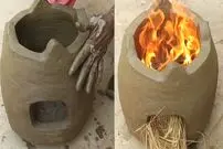 ببینید؛ نحوه ساخت یک اجاق هیزمی گِلی ساده و زیبا به روش استاد هندی