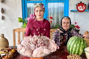 ببینید؛ غذای روستایی در ایران؛ پخت مرغ شکم پر با بلدرچین و گردو