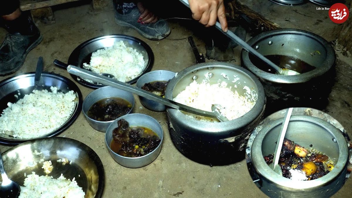 ببینید؛ غذای روستایی در نپال؛ پخت خوراک کاری با گوشت گاومیش