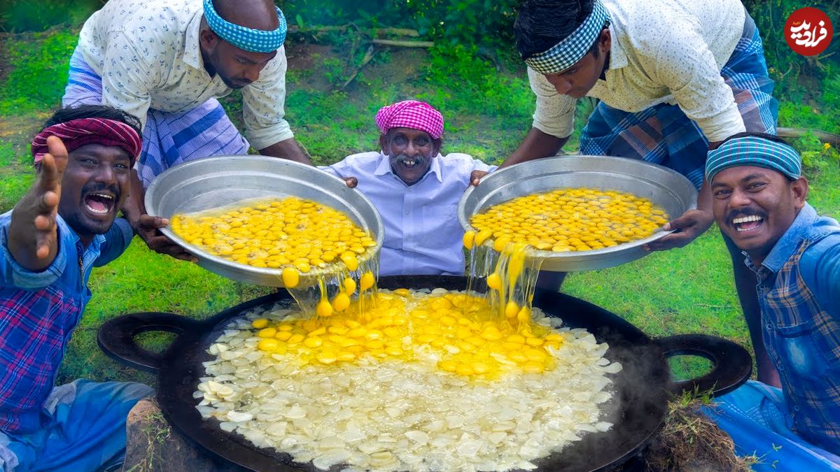 ببینید؛ غذای روستایی در هند؛ پخت املت اسپانیایی غول پیکر با سیب زمینی و تخم مرغ