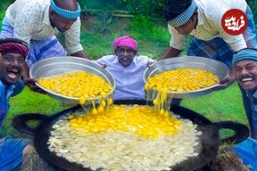 ببینید؛ غذای روستایی در هند؛ پخت املت اسپانیایی غول پیکر با سیب زمینی و تخم مرغ