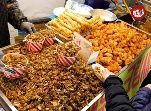 ببینید| غذای خیابانی در کره؛ خرچنگ سوخاری و ماهی مرکب سرخ شده در اینچئون