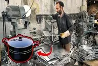 (ویدئو) مهارت کارگران پاکستانی در ساخت دیگ نچسب و زودپز آلومینیومی در کارگاه