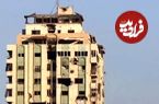 ببینید؛ لحظه‌ای که بلندترین برج غزه با خاک یکسان شد