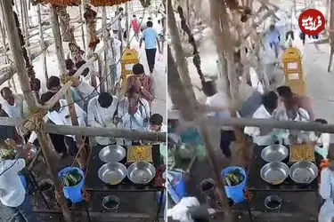 ببینید| لحظه ریزش سقف معبد درحال ساخت روی سر مردم