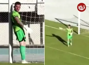 ببینید| دروازه‌بان در اعتراض به داوری پنالتی را مهار نکرد