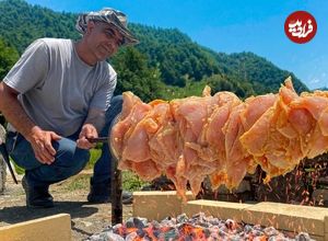 ببینید؛ غذای روستایی در آذربایجان؛ تهیه دونر کباب مرغ در طبیعت