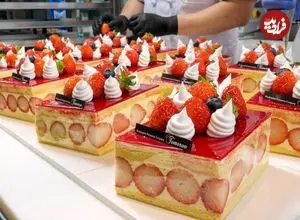 ببینید| غذای خیابانی در کره؛ مراحل تهیه کیک توت فرنگی خامه ای در سئول