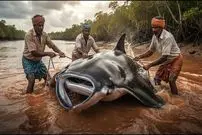 ببینید| صید سفره ماهی غول پیکر 500 کیلوگرمی و برش زدن آن در سریلانکا