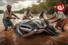 ببینید| صید سفره ماهی غول پیکر 500 کیلوگرمی و برش زدن آن در سریلانکا