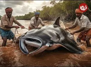 ببینید| صید سفره ماهی غول پیکر 500 کیلوگرمی و برش زدن آن در سریلانکا